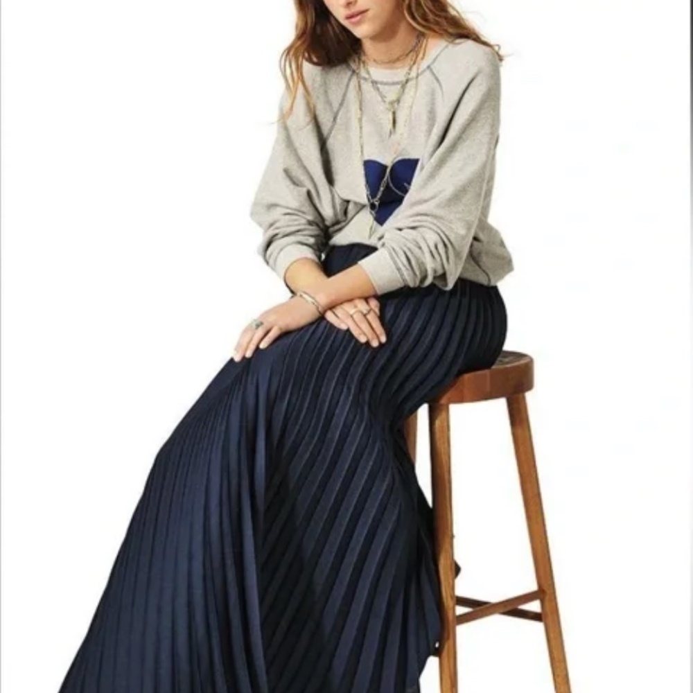 ba&sh Wow Pleated Maxi Skirt in Navy Size 42